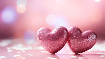 Wall Mural - beautiful happy valentine's day card with realistic glitter hearts template
