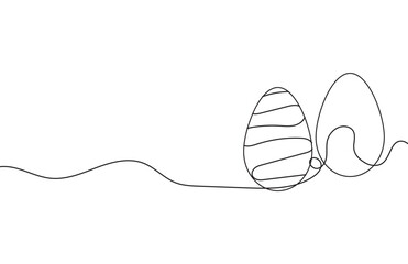 Wall Mural - Easter Eggs outline, line art. Vector isolated hand drawn illustration. An element drawn with one black line on a transparent, white background