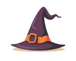 Vector flat color illustration of a simple cartoon witch hat with a white background