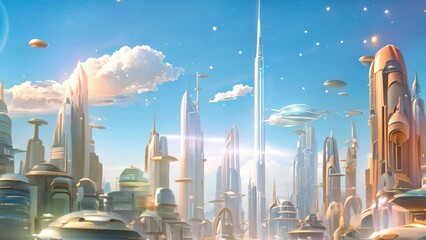 Canvas Print - Futuristic city with skyscrapers and high-rise buildings, AI Generated