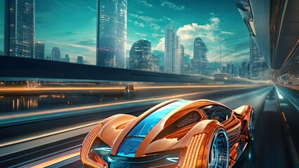 Wall Mural - Futuristic car on the road with motion blur background. 3d rendering, AI Generated