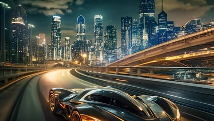 Wall Mural - Futuristic car on the road with motion blur. 3d rendering, AI Generated