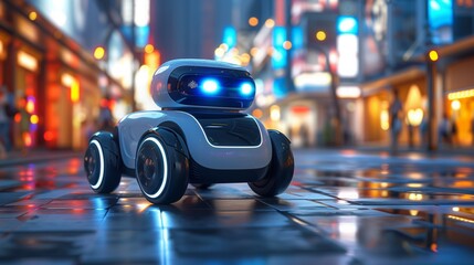 Aufkleber - Autonomous Robot Navigating a City Street at Twilight