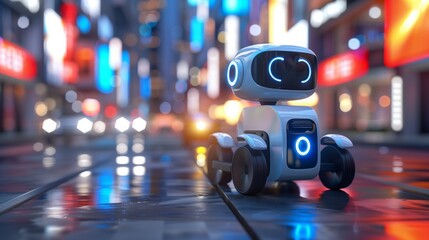 Aufkleber - Autonomous Robot Navigating City Street at Dusk
