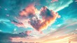 Heart shaped clouds clear blue sky,