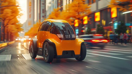 Aufkleber - Autonomous Electric Vehicle Navigates Urban Street in Fall