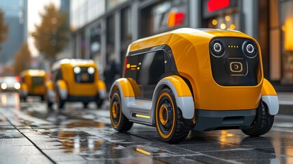 Aufkleber - Autonomous Delivery Robots Navigating a Wet Urban Street