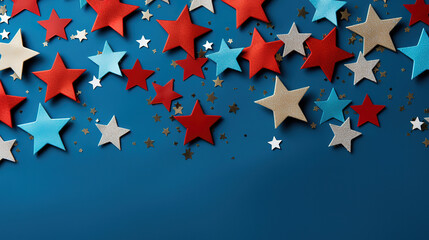 Wall Mural - 4th of July American Independence Day stars decorations on blue background