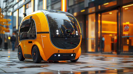 Aufkleber - Autonomous Electric Shuttle on Urban Street at Dusk