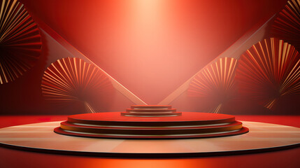 Wall Mural - Round red stage podium with lighting, for banners, posters, leaflets and brochures