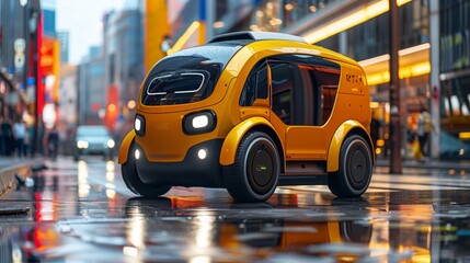 Aufkleber - Autonomous Delivery Robot on a Wet Urban Street at Twilight