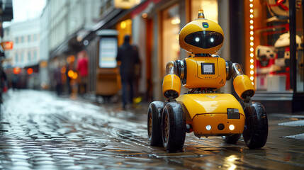 Aufkleber - Yellow Robot Riding Down the Street