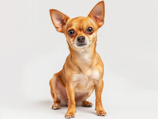 Wall Mural - A tiny Chihuahua sitting, studio white backdrop highlighting its delicate features