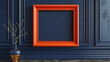 A burnt orange frame mockup against a navy blue wall, channeling a retro vibe with its bold color combination, free from additional accessories.