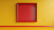 A Classic Cherry Red Frame Mockup Positioned On A Solid Mustard Yellow Wall, Offering A Vibrant And Energetic Atmosphere, Free Of Additional Decor.
