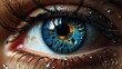 Close up of human eye with blue iris