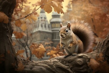 Wall Mural - Park squirrel sunny. Life face. Generate Ai