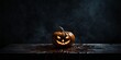 Halloween pumpkin head jack o lantern on dark background. Halloween concept.