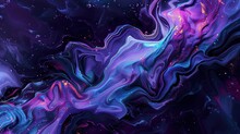 This Vibrant Digital Art Piece Captures A Flowing Abstract Fluid Art Style With Rich Purple And Blue Hues Complemented By Pink Highlights And Speckles Of White