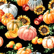 Autumn pumpkin harvest, Hand drawn watercolor seamless pattern