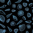 Hand drawn line art different shaped seashells as summer sea vacation background.Aquatic marine life doodle wallpapers