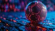 Baseball, soccer, football in vivid neon, digital gears background, cyber tournament play, wide poster , digital photography