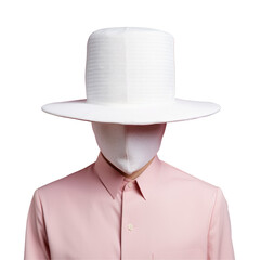 Wall Mural - Man in pink dress shirt and white hat for formal event on transparent