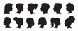 Head profile silhouette mega set in flat graphic design. Collection elements of different male and female human black portraits, african american or caucasian anonymous avatars. Vector illustration.