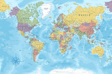  World Map - Highly Detailed Colored Vector Map of the World. Ideally for the Print Posters.