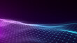 Music color wave of particles and lines. Big data visualization. Abstract blue background with a dynamic wave. 3d rendering.