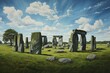 Stonehenge field painting. England stones landmark history meadow. Generate ai