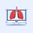 Lung diagnostic on computer screen concept. Check lung condition cartoon vector illustration