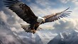 A majestic eagle soaring high above the clouds, its powerful wings effortlessly carrying it through the sky