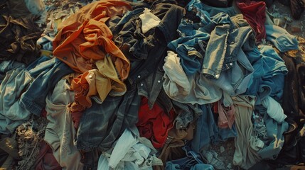 Clothes stacked on top of trash heap, suitable for environmental or homeless themes