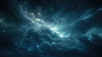 Wall Mural - dramatic image of dark sky with lightning bolts. perfect for weather or natural disaster concepts