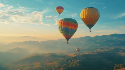 Poster - Colorful hot air balloons soaring high in the sky, perfect for travel concepts