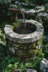 Sticker - Stone well with water flowing out, suitable for nature and outdoor concepts