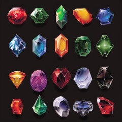 Poster - Set of precious stones, multicolored gems isolated. Icons for games