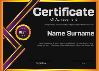 a black and yellow certificate design with a colorful ribbon that says named award