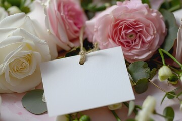 Poster - Beautiful bunch of pink and white roses with attached card. Perfect for special occasions