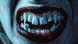 Person's teeth with blood. Suitable for dental horror themes