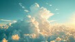 The abstract background is a sunny sky with a beautiful cloudscape, a view over white fluffy clouds, freedom concept. Soft focus. Vintage color palette.