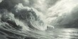 A powerful large wave captured in black and white. Suitable for various design projects