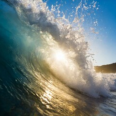 Wall Mural - Majestic breaking crashing ocean wave 