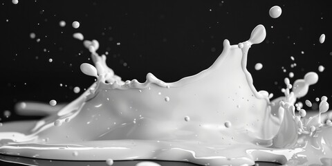 Poster - High contrast black and white photo of a milk splash. Perfect for dairy product advertisements