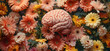 © ELmidoi-AI - A human brain with flowers, symbolizing self-esteem and mental health care. Concept of positive thinking and creative mind.