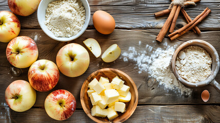 Wall Mural - ingredients for baking an autumn fall feeling apple spicy pie