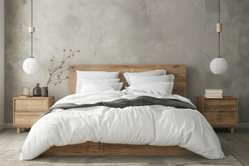 Wall Mural - Cozy Scandinavian style bedroom with a modern touch and neutral tones