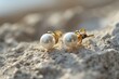 Classic pearl stud earrings with a simple gold setting, Timeless pearl stud earrings elegantly set in gold for a classic look.