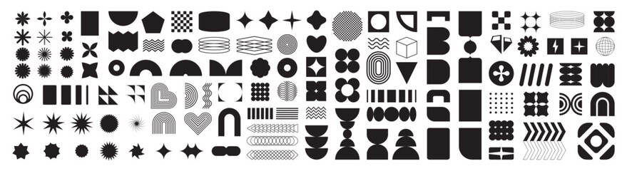 a set of graphic elements. abstract geometric figures. decorative minimalistic brutalist forms.